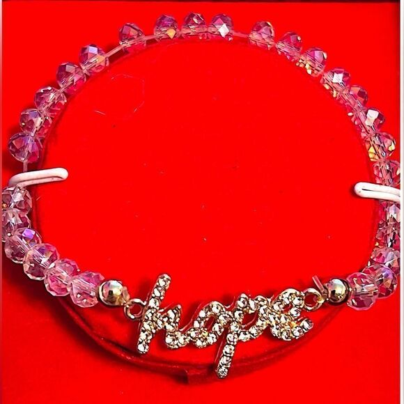 Glam & Glow Hope Pink Crystal And Rhinestone Stretch Bracelet NIB - Picture 2 of 4